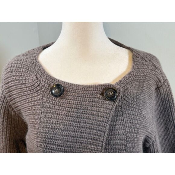 Jackpot Knitwear Open Front Cardigan Medium Taupe Button Detail Ribbed Knit - Picture 2 of 8